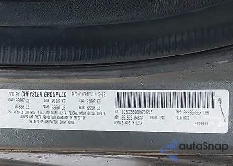 2013 Chrysler 200 Touring z USA, uszkodzony, nr VIN 1C3CCBBG6DN738215